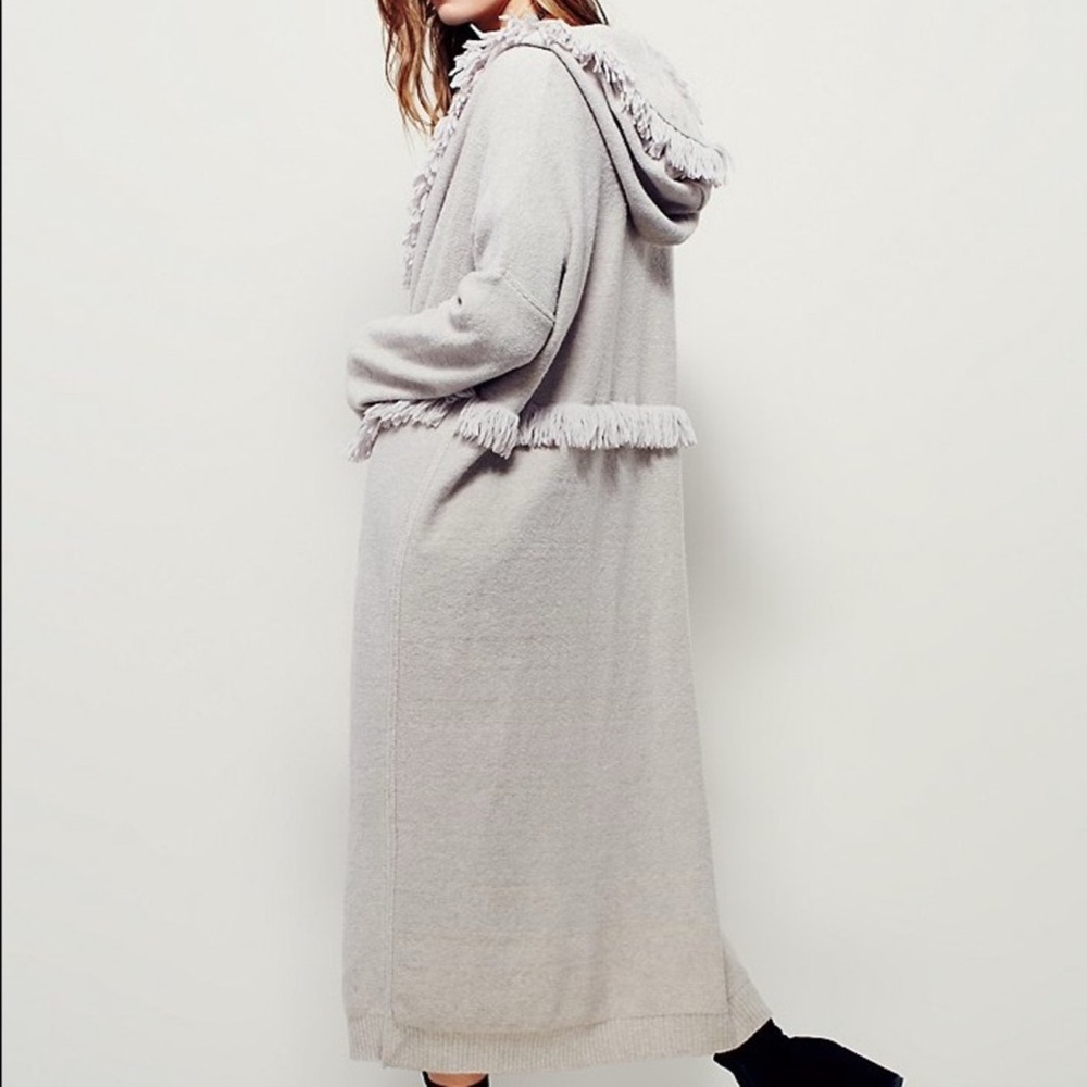 NWOT Free People fringed hooded wool blended duster open cardigan Sz XS